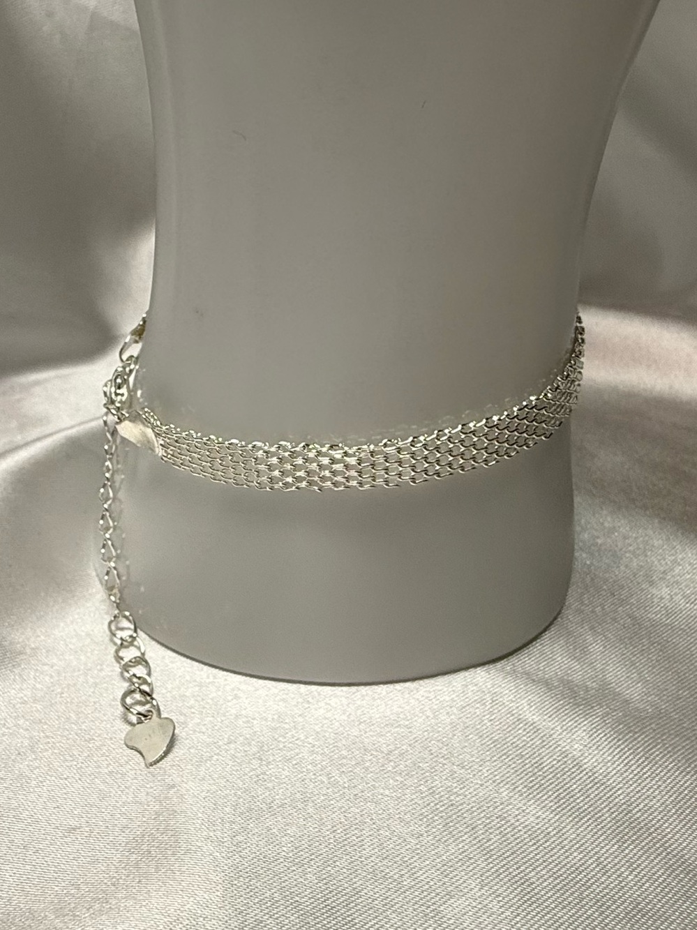 925 Sterling Silver Multi Strand Mesh Chain Bracelet Adjustable 6.5-8.5”